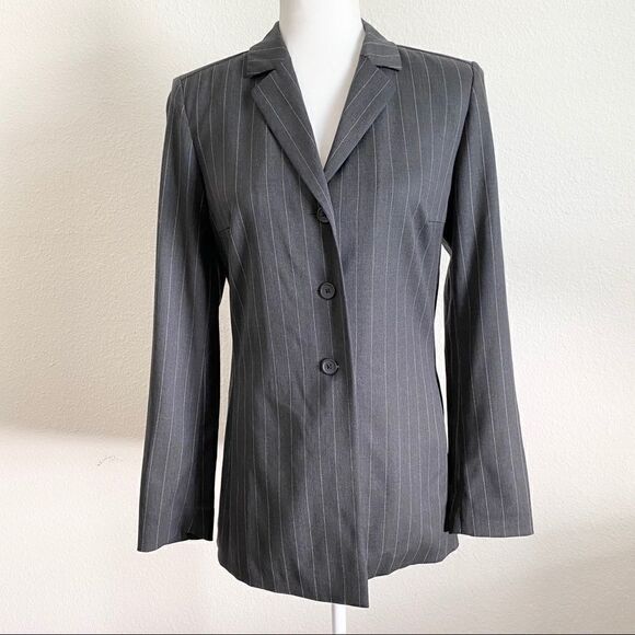 Escada Jackets & Blazers - Escada Gray Stripe Linen Blazer Jacket Women’s 34 XS Business Formal Classic